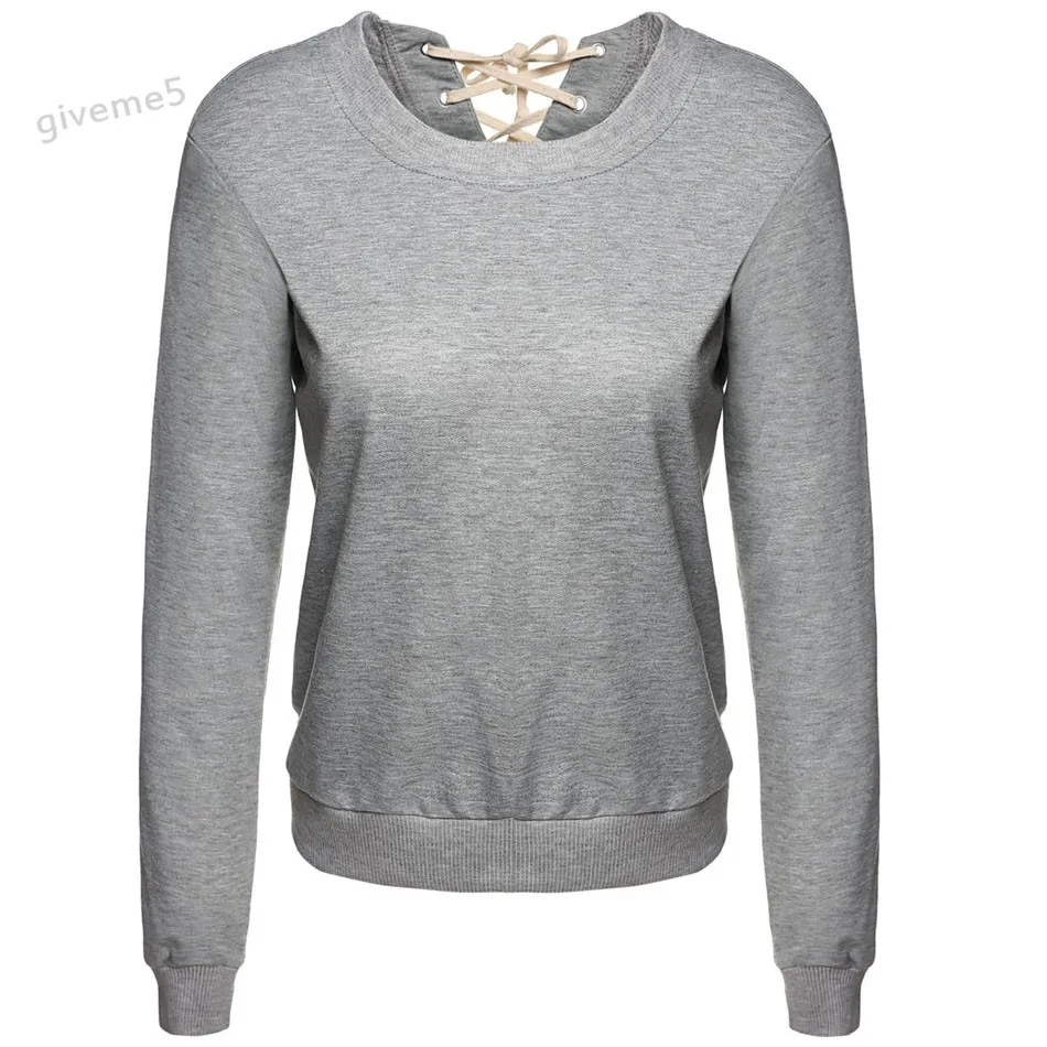Ciysty Stripe Patchwork Sweatshirt Women Lace Up O Neck