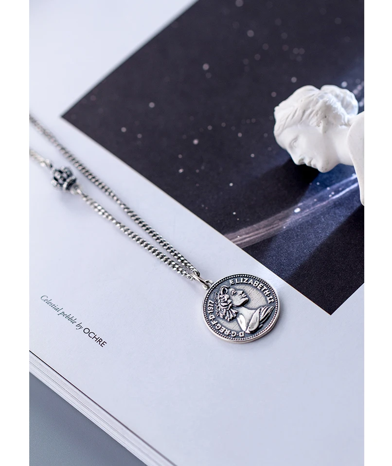 Retro Roman Portrait Round Sterling Silver Coin Pendant Minimalist Figure Face Chain Choker Necklace Women Party Jewelry S925 (3)