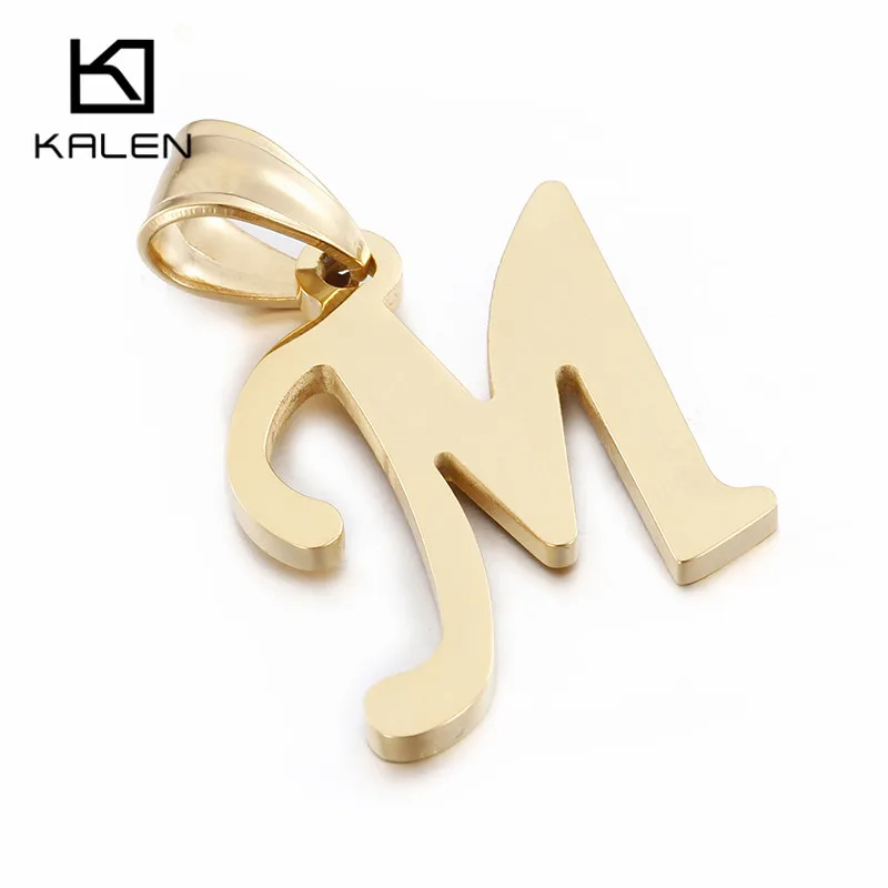 Kalen Cheap 26 Capital Letter Necklace Stainless Steel Manlike Gold