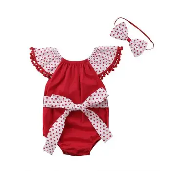 

Toddler Baby Girls Wave Point Bow Romper Fancy Outfits Kids Costume 2PCS Baby Clothing