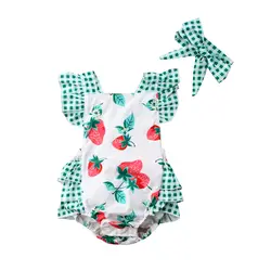 Милая одежда с клубникой для новорожденных девочек, без рукавов, с рисунком клубники, комбинезон для младенцев