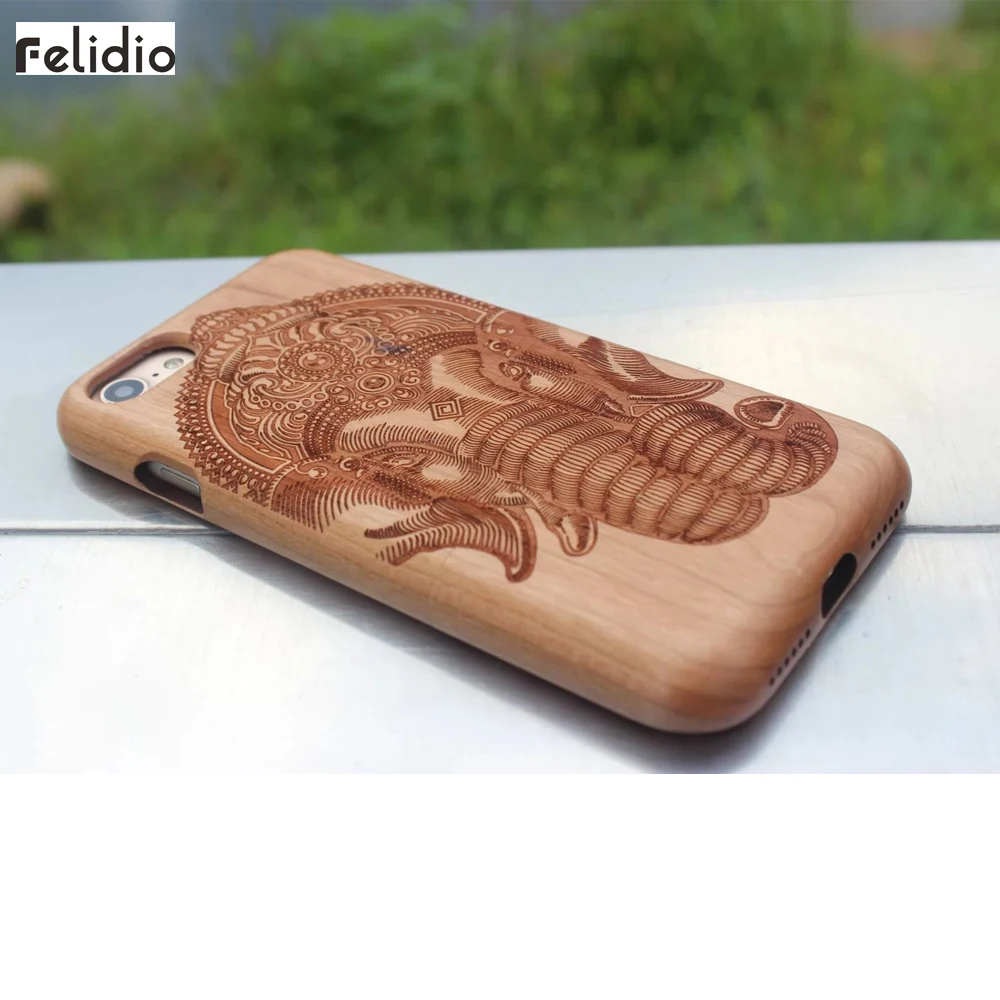 

Natural Wood Case Cover for iPhone 6 6s Apple Hard Case Cell Phone Back Shell Luxury Elephant Design