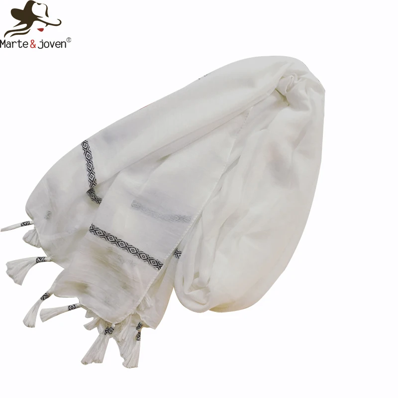 

Marte&Joven Newest Spring Autumn Tassels Solid Long Scarf Shawls for Women 2018 Black White Soft Cotton Lady Hijab Scarves Wraps