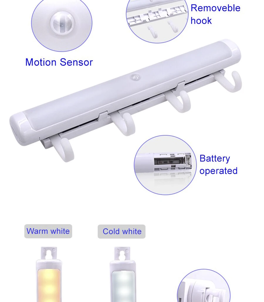 Портативный Настенный Шкаф Кабинет Лестницы Ночной светильник движения Сенсор лампа Батарея приведенный в действие Беспроводной Светодиодная лампа с крюком два светильник s Цвет