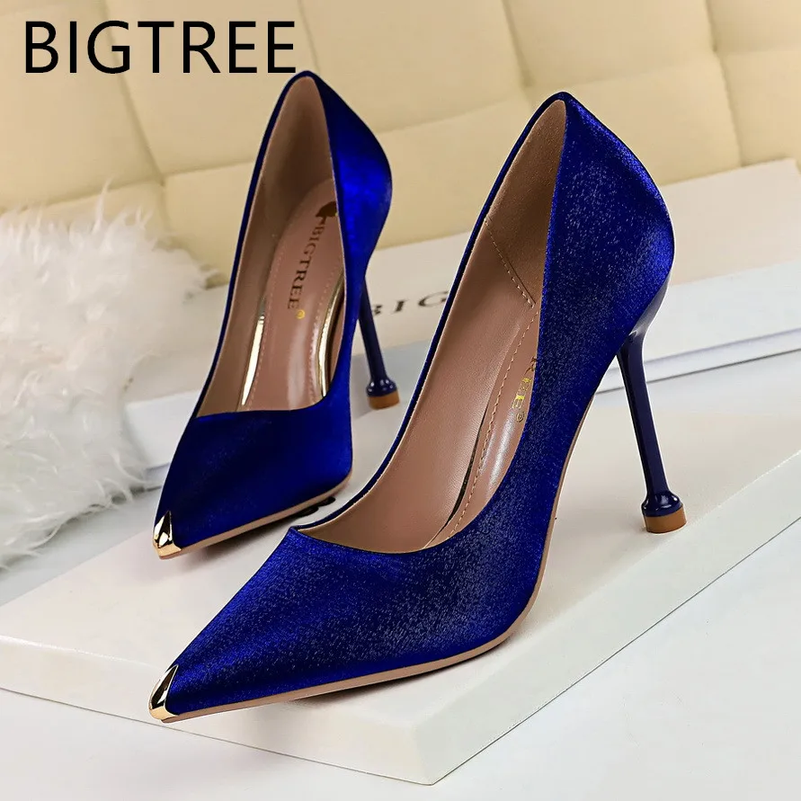 

BIGTREE 2019 New Concise Solid Silk Wonen Pumps Fashion Office Shoes Women Sexy High Heels Shoes Women's Red Wedding Shoes Party