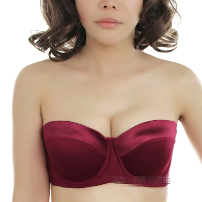 

Strapless Invisible 1/2 Cup Bra Large Size Underwear Thin Push Up Great Support Brassiere Wedding
