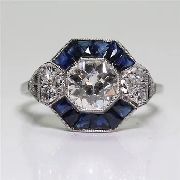 

Vintage White Stone Ring Silver Color Ring Blue Crystal Rings For Women Wedding Engagement Jewelry Anillos Mjuer O3Q586