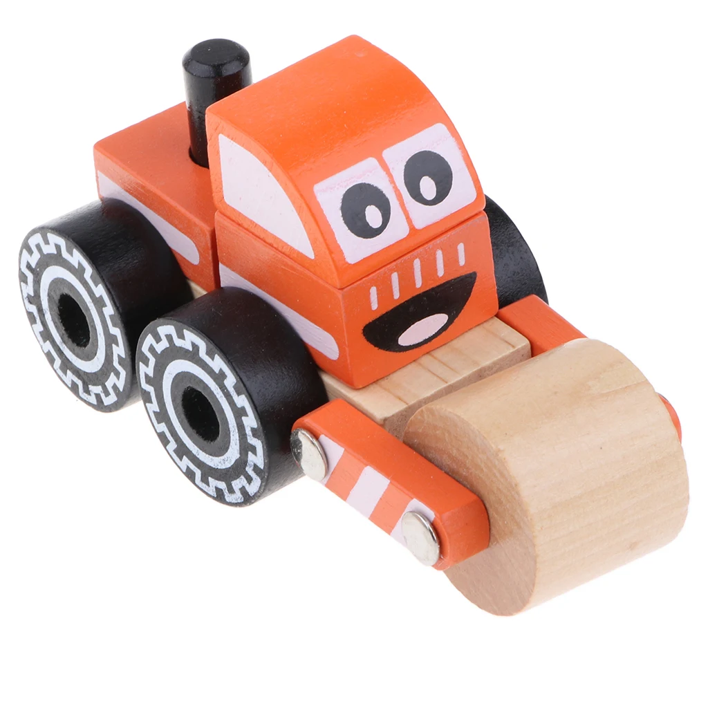 Wooden Construction Engineering Truck Push and Pull Toy, Great for Baby Toddler Motor Skill Development 