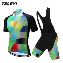 teleyi красочные pro Велоспорт Джерси комплект Для мужчин велосипед одежда Ropa Ciclismo MTB велосипеда трикотажный топ нагрудник мягкий Шорты для женщин