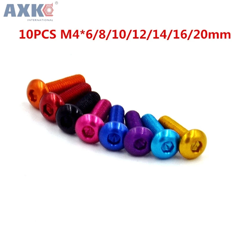 AXK 10 шт./лот M4 * 6/8/10/12/14/16/18/20 алюминиевый анодированный винт с шестигранной