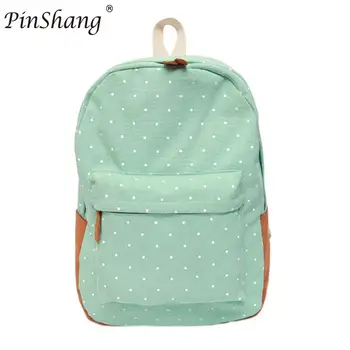 

PinShang Girl Students Canvas Fashionable Cute Dots Pattern Backpack Portable Shoulder Bag For Teenagers Girls Top ZK25