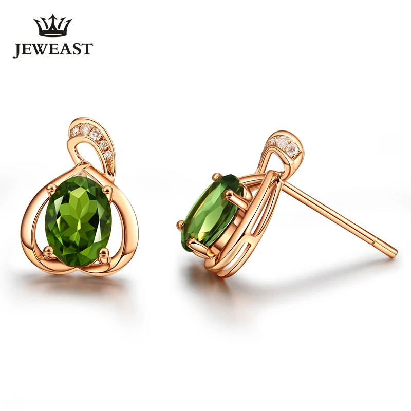 

Natural green tourmaline 18K Pure Gold Earring Real AU 750 Solid Gold Earrings Diamond Trendy Fine Jewelry Hot Sell New 2019
