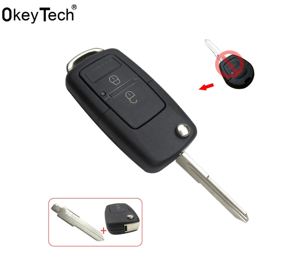 

OkeyTech 2 Buttons Modified Folding Flip Car Key Cover Case Fob Shell For Volkswagen Golf Chery QQ3 QQ6