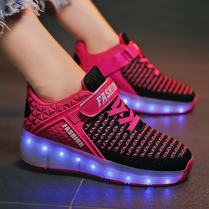 Красный розовый синий usb зарядка Мода для мальчиков и девочек жидкокристаллический световой ролик скейт обувь для детей Детские кроссовки с колесиками Один колеса