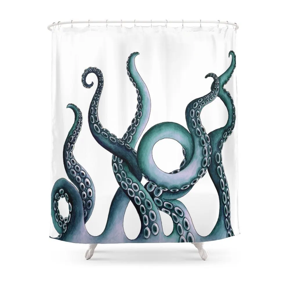 Kraken Teal Shower Curtain Polyester Fabric Bathroom Home Decoration