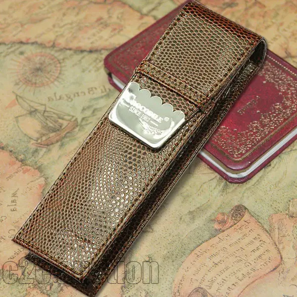 

NEW DISIGN CROCODILE SKIN PATTERN PU LEATHER GIFT PEN CASE ACCOMMODATES TWO PENS BROWN