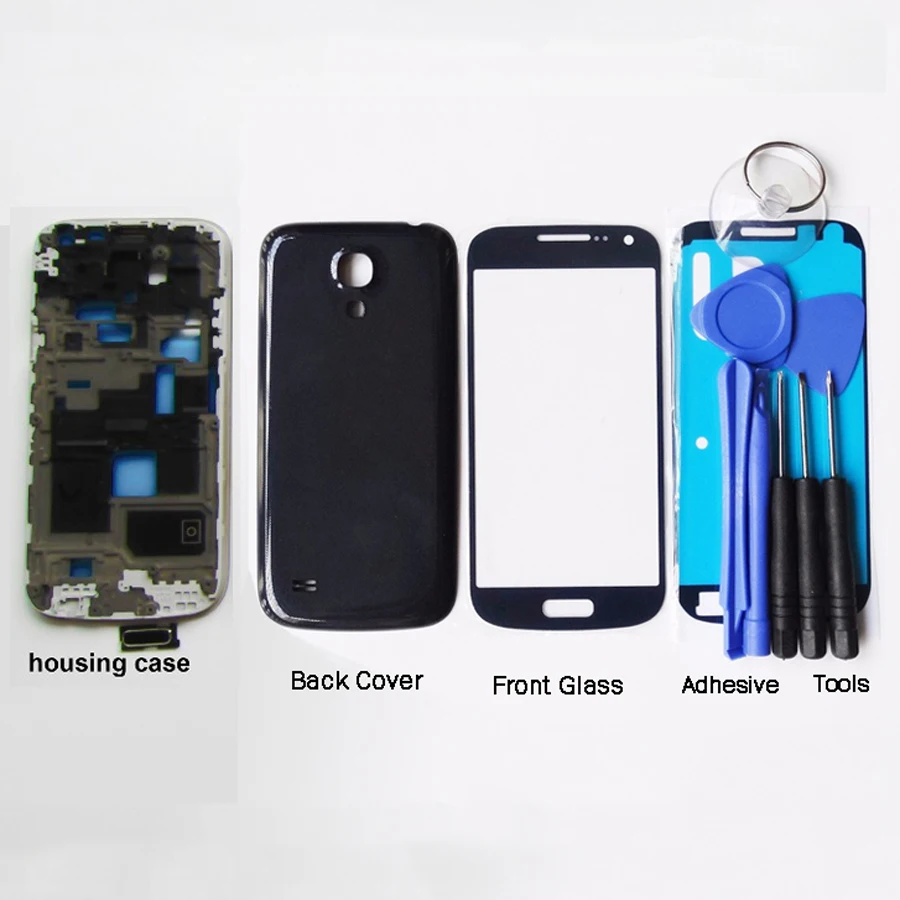 

New Full Set For Samsung Galaxy S4 mini i9190 i9192 i9195 Housing Case Front Frame + Back Cover Case+ Front Glass+Adhesive+Tools