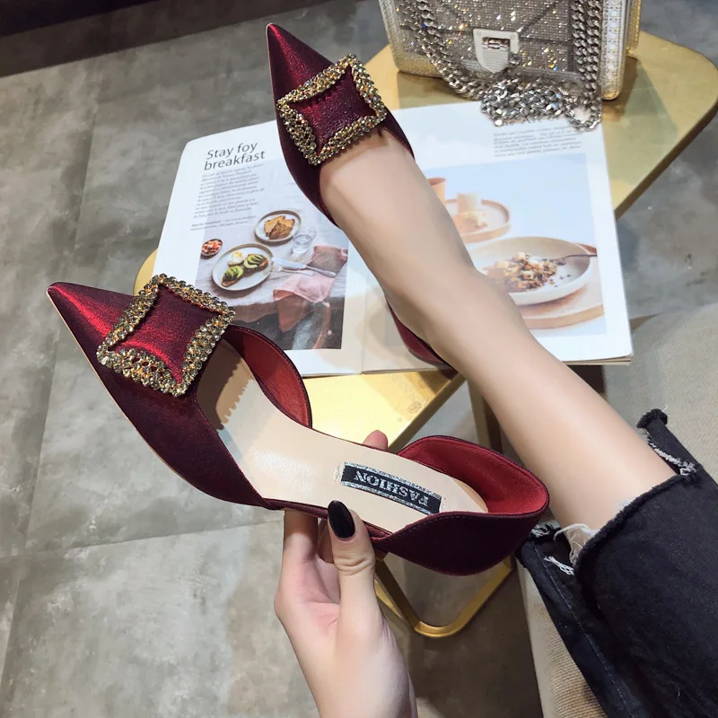

2019 summer new Korean version of the wild new sandals rhinestone French stiletto heels