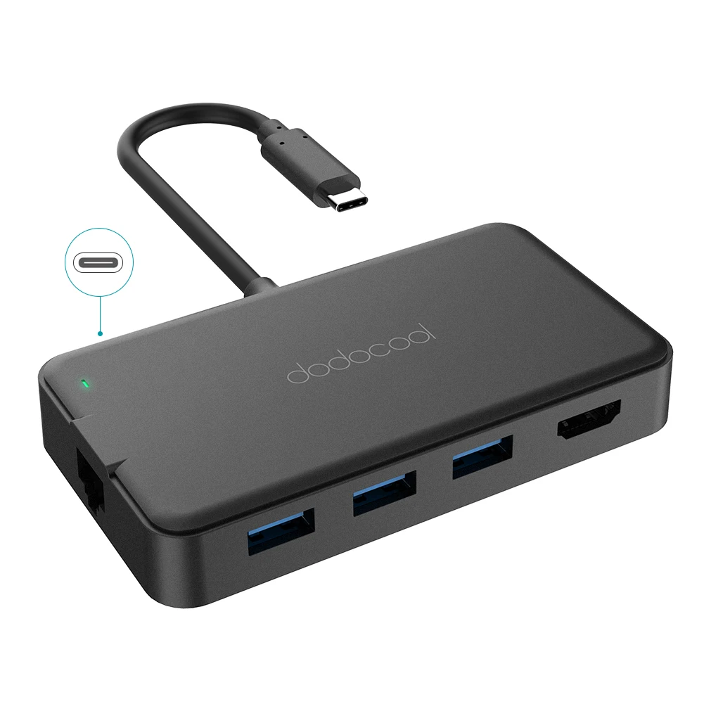 Dodocool 6-en-1 multifunción usb-c con tipo-c 4 K video HD RJ-45 gigabit ethernet adaptador de hub usb 3,0 para MacBook usb c - 3