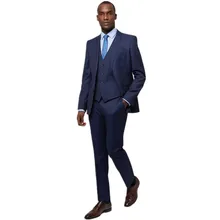 New arriving custom made slim fit dark blue two button notch lapel business suits for men three-piece jacket+pants+vest