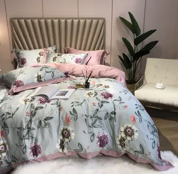 

european american bedding set adult girl,full queen king red grey flower double home textile bed sheet pillow case quilt cover