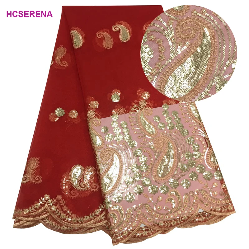 

1 Yard Nigerian Lace Fabrics Embroidery African Tulle French Lace Materials Red Nigerian Sequins Lace Fabrics For Women
