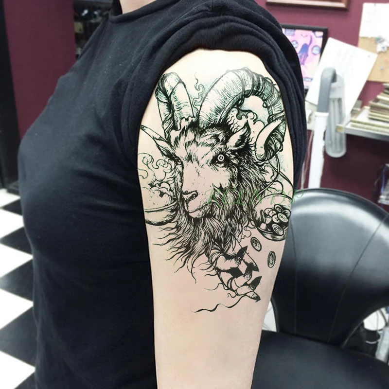 

Waterproof Temporary Tattoo Sticker goat sheep head fake tatto flash tatoo tatouage Stickers hand arm back for girl women men