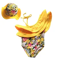 Прекрасный Обувь для девочек детские купальники свежие цветочные желтый оборками милые детские летние Одна деталь пляжная Купальники для малышек