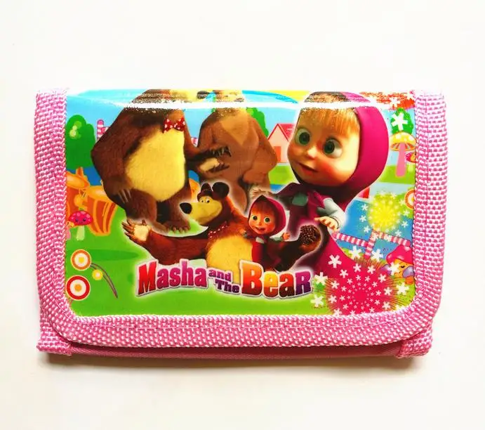 

2018 new cut girls boys coin Purses nylon cartoon masha and the bear kid wallets bag