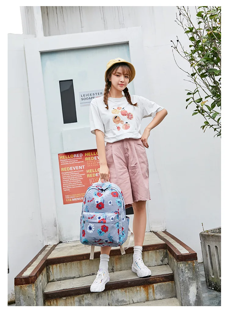 Бренд atinfor, женский водонепроницаемый рюкзак с цветочным принтом, набор нейлоновых полосатых студенческих школьных сумок для девочек, рюкзак для ноутбука