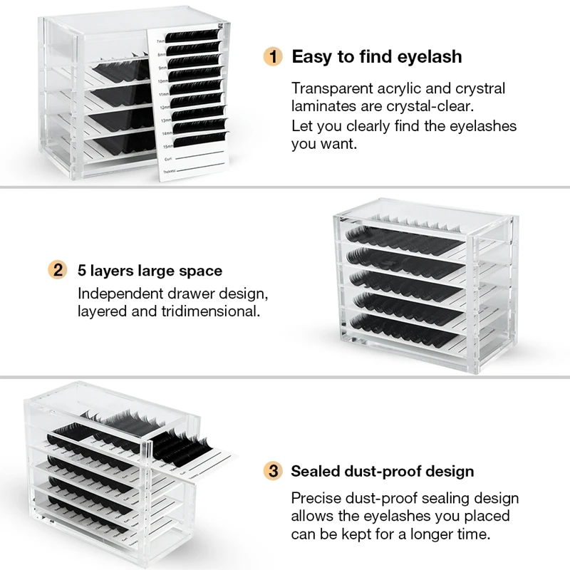 Clear 5 Layers Eyelash Storage Box Makeup Organizer False Eyelashes Glue Pallet Holders Grafting Eyelashes Extension Makeup To