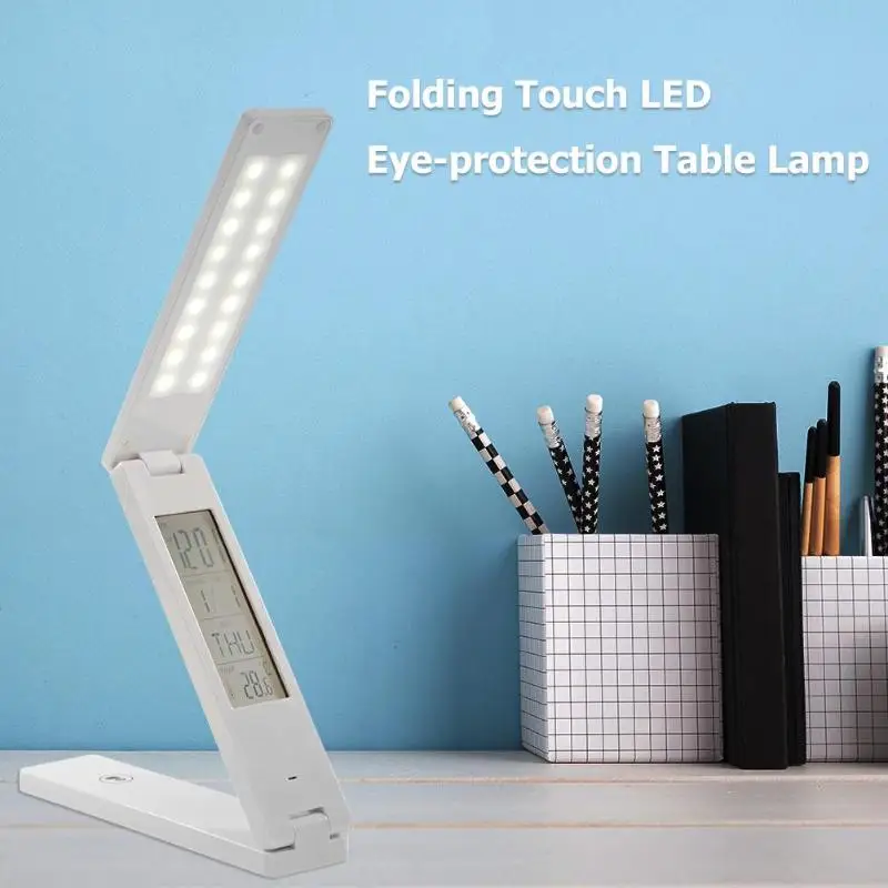 

Foldable 18 LED Touch Folding Table Light Time Date Day Temperature Display USB Rechargeable Desk Lamp Night Light