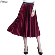 LXUNYI миди длинные плиссированные юбки для женщин s Новинка Осень Зима Мода Высокая талия юбка эластичная талия тонкая бархатная юбка для женщин