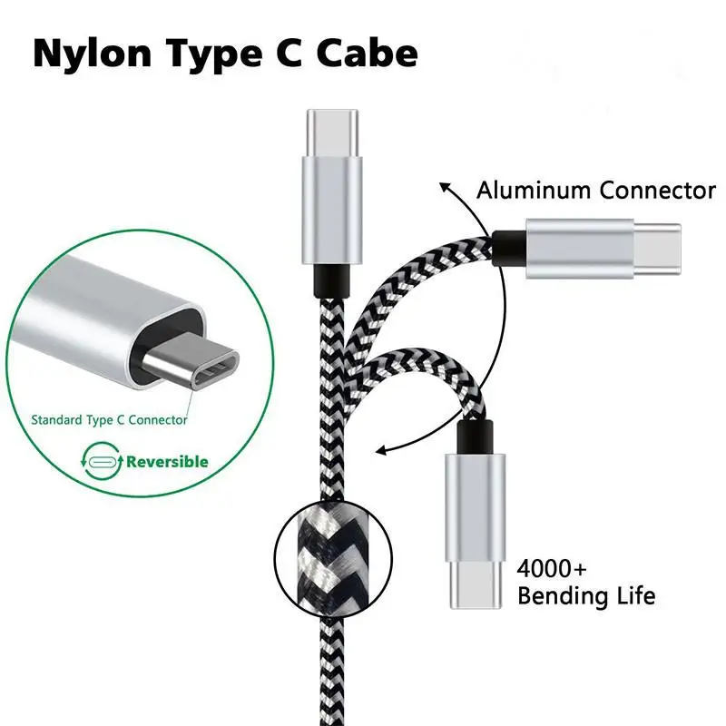 HobbyLane حبل مضفر من النايلون USB كابل الشاحن شاحن يو اس بي نوع-c 3.1 مزامنة بيانات كابل شحن الحبل لسامسونج غالاكسي d15