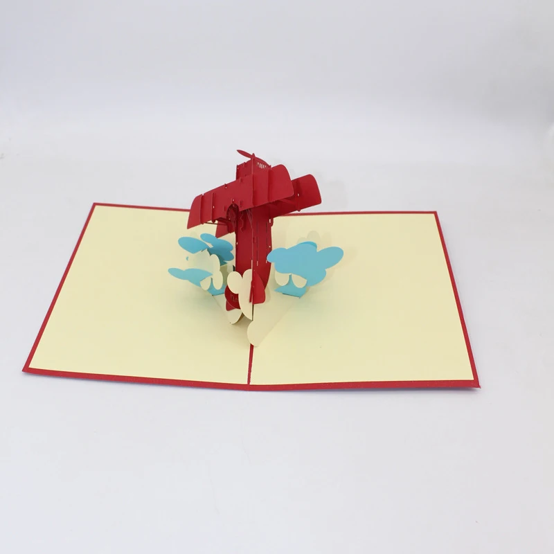  3D Handmade Two Wing Civil Aviation Airplane Aircraft Plane Paper Invitation Greeting Cards PostCar