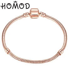 Горячая 17-21 см розовое золото цвет и серебро цепочка со змеями бисера Подходит бренд браслет ювелирные изделия подарок для женщин