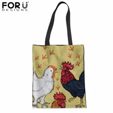 FORUDESIGNS/холщовая хозяйственная сумка с рисунком курицы, Хлопковая Сумка, Женская Льняная сумка, модная тканевая пляжная сумка Bolsa, продуктовая сумка Sacola
