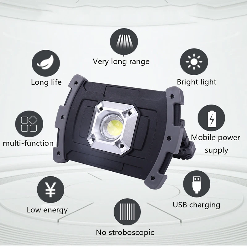 LED COB Portable Spotlight Work Light Fishing Hunting Flashlight USB Camping Lamp Rechargeable FloodlightLantern Searchlight