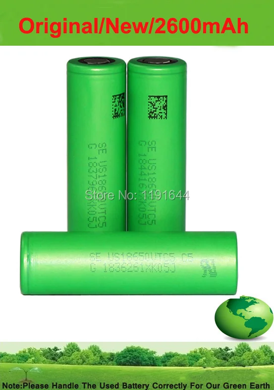 

Free shipping!!!6PCS/LOT 100% Original 3.6V 18650 US18650VTC5 2600mAh 30A continuous discharge E-Cig battery for Sony VTC5