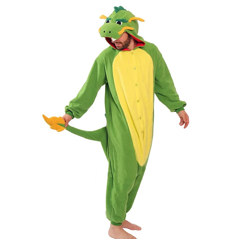 

Kigurumi Pajamas Onesie For Adults Green Chinese Dragon Animal Fleece Pajamas Unisex Jumpsui Cosplay Sleepwear Halloween Pyjamas