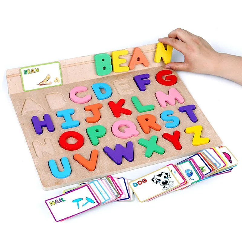 ABC алфавит карты изучение английского детей деревянный колышек Паззлы раннее образование Игрушечные лошадки Просвещения Логические игрушки