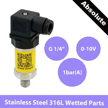 

0 10V abs pressure sensor, 12v 24v supply, 100KPa/1bar/15psi absolute transducer, g1 4 thread, 3% acc, AISI 316L wetted parts
