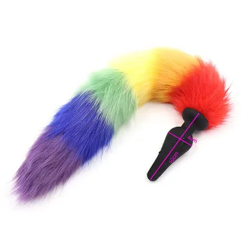 camaTech Silicone or Metal Butt Plug Cat Tail Anal Plug Rainbow Fake Fox Tail Anus Insert Stopper For Couple Buttplug Erotic Toy 5