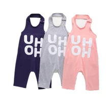 Повседневный Комбинезон без спинки для маленьких мальчиков и девочек без рукавов, Летний комбинезон с лямкой на шее хлопковый комбинезон с буквенным принтом для малышей