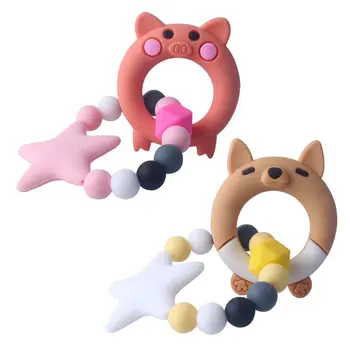 

1 Set Child Baby Pacifier Teether Bracelet Soothing Boys Girls Cute Fox Piggy Shape Colorful Design Kids Comfort Supplies