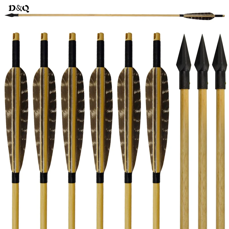 6pcs Handmade Wooden Shaft Archery Hunting Arrows for Traditional
