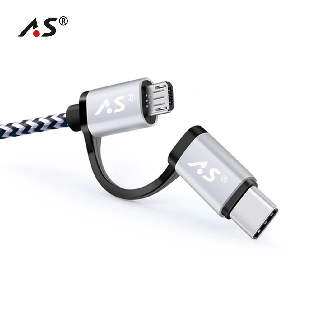 Кабель USB A.S QC 3,0 Micro usb type C кабель для быстрой зарядки 2в1 кабель type-C для samsung S9 S8 huawei P10 Meizu Pro 7 1 м 2 м 3 м