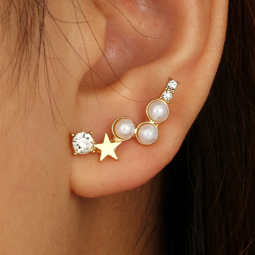 

2018 New Women Simple Geometric Five-pointed Star Pearl With Crystal Irregular Stud Earrings Ear Studs Jewelry Gifts Brincos