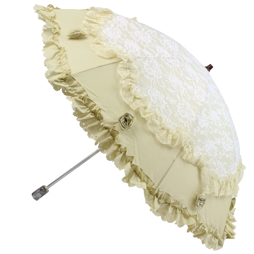 

New double layer two folding lace umbrella Anti-UV Non-automatic umbrella rain women Embroidery umbrella Dual-use Sun Umbrella