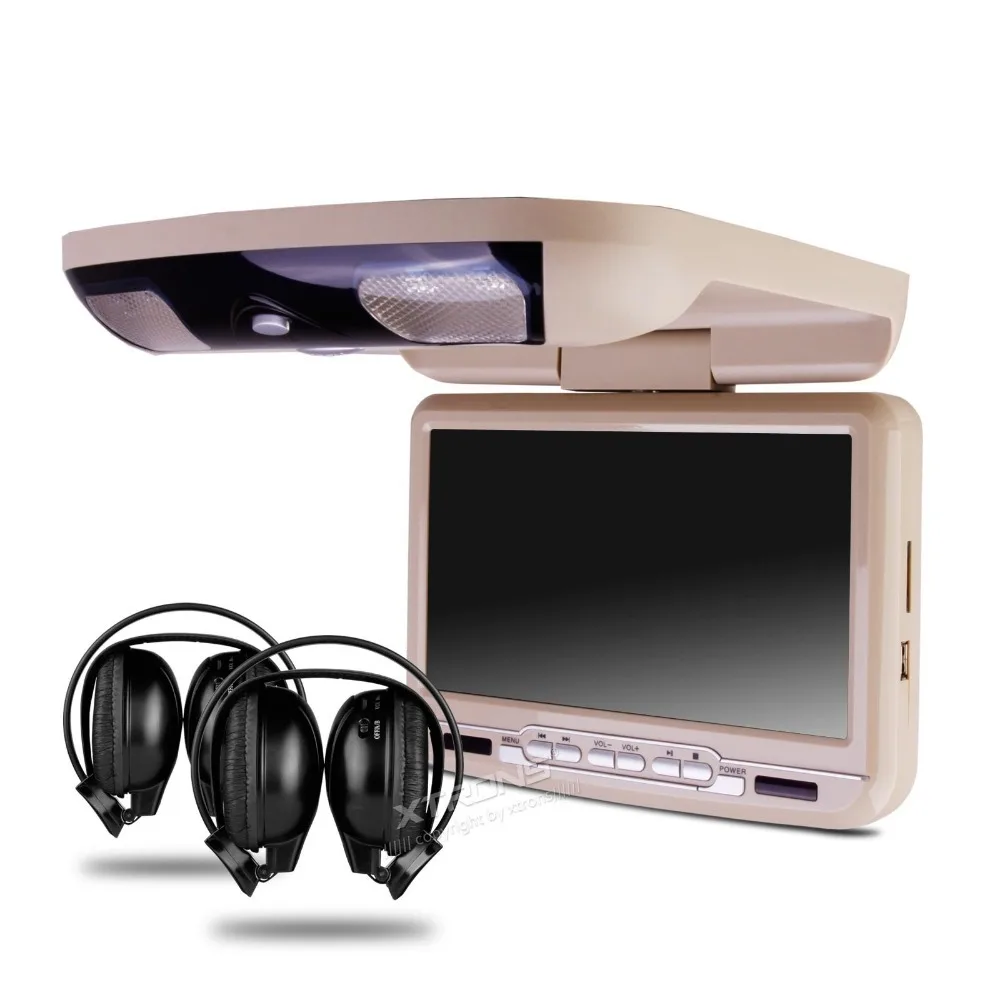 Top 9" Digital Screen Beige Color Car Roof DVD Flip Down Car DVD Roof Monitor Car DVD with 2 IR Headphones (Black & Grey Optional) 3 Top 9" Digital Screen Beige Color Car Roof DVD Flip Down Car DVD Roof Monitor Car DVD with 2 IR Headphones (Black & Grey Optional) 3